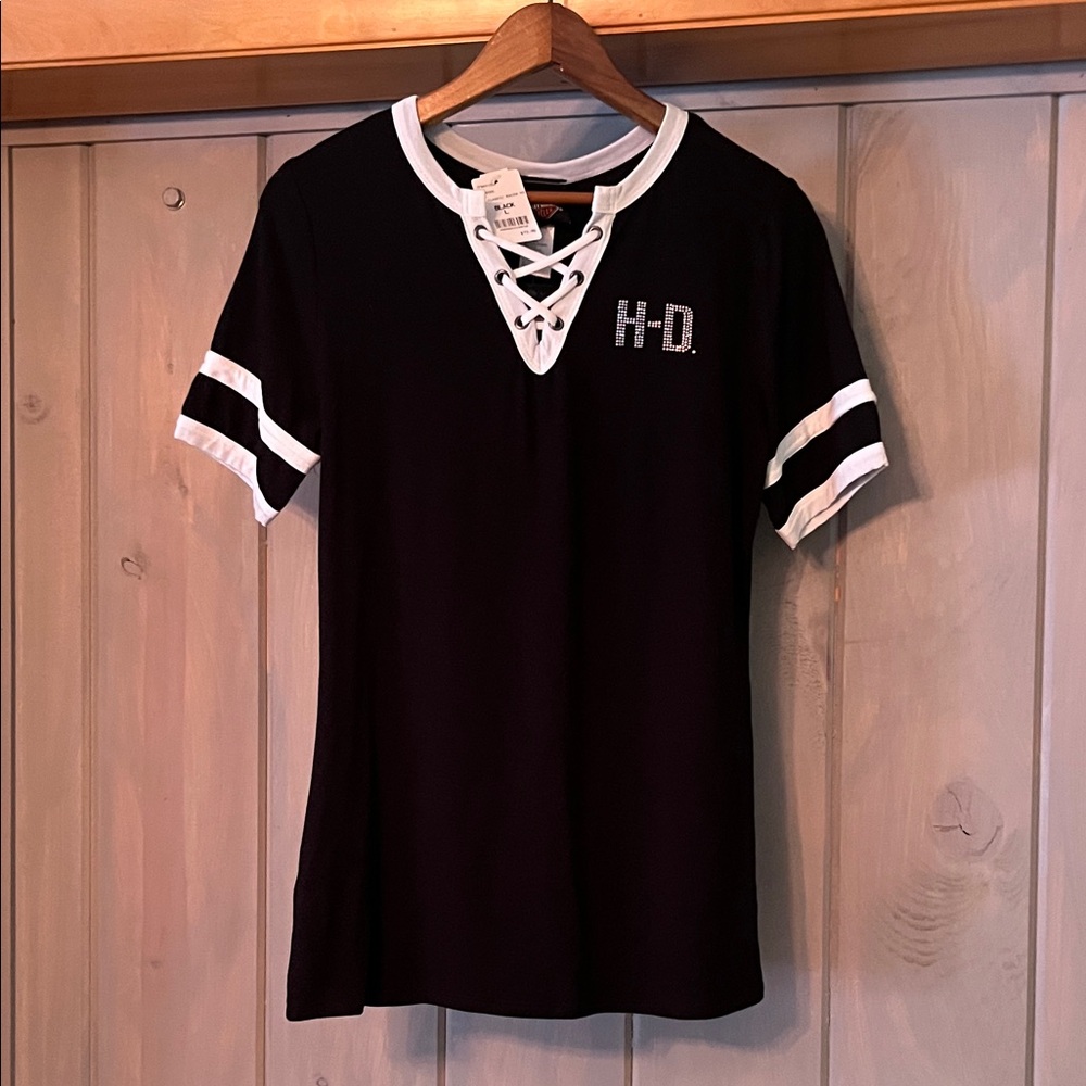Harley-Davidson Black and White Lace-Up Tee